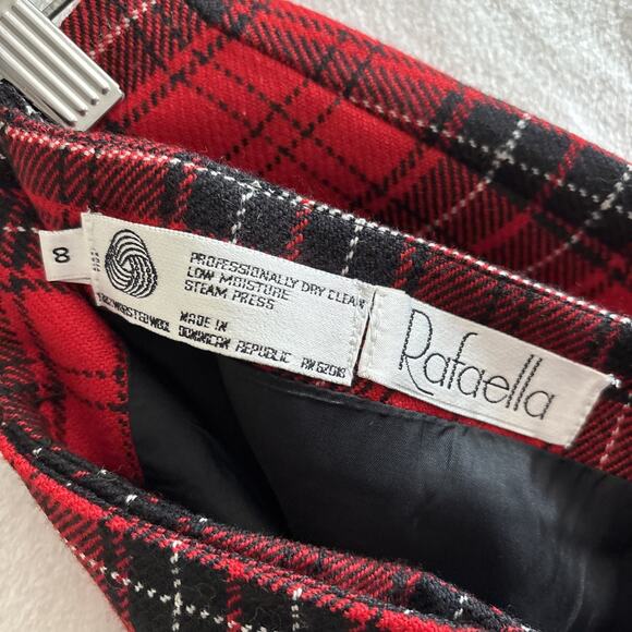 Vintage Rafaella Wool Maxi Red Tartan Plaid Wrap Skirt Size 8 Fringe Blanket - Picture 7 of 10